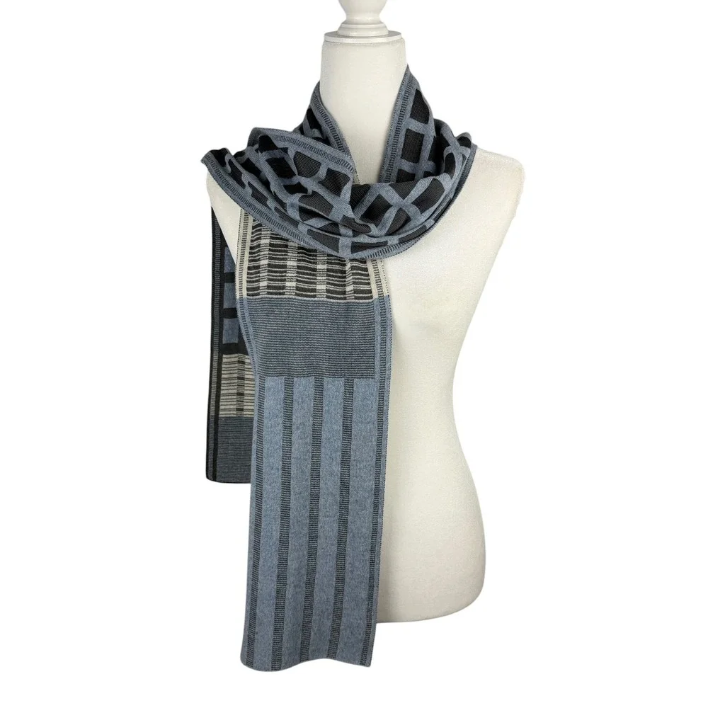 Fiori Di Firenze Scarf Blue Black Vintage Wool Blend Italy 74